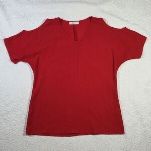 Mandee Red Open Shoulder Short Sleeve Blouse